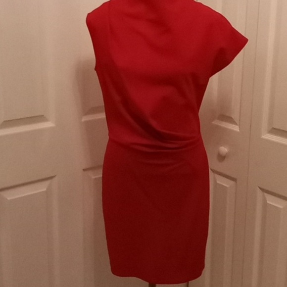 C& T COSTELLO TAGLIAPIETRA NWOT RED ASYMMETRIC SIDE RUCHED DRESS GORGEOUS ON - Picture 2 of 6
